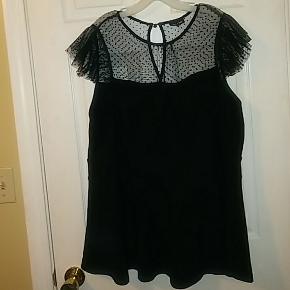 City Chic black & dot mesh peplum top